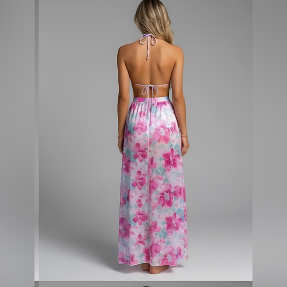 Flower Print  Bikini Swimsuit Set With Beach Skirt - Picture 3 of 11